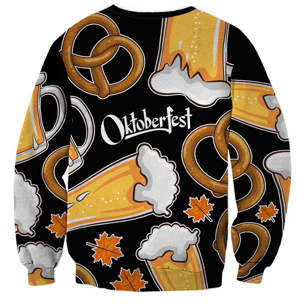 Oktoberfest Sweatshirt with Beer Mug and Pretzel Illustration Black Festive - Wonder Print Shop
