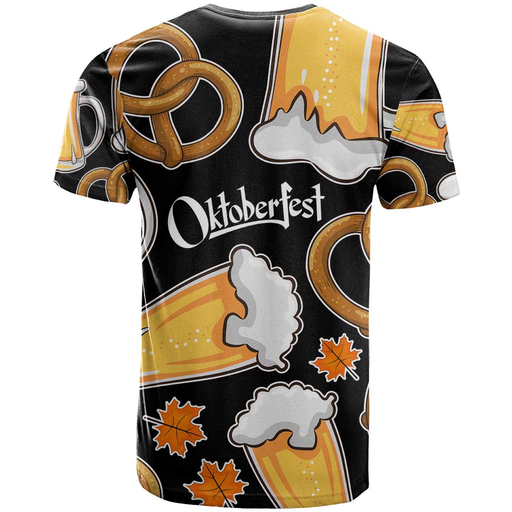 Oktoberfest T Shirt with Beer Mug and Pretzel Illustration Black Festive - Wonder Print Shop
