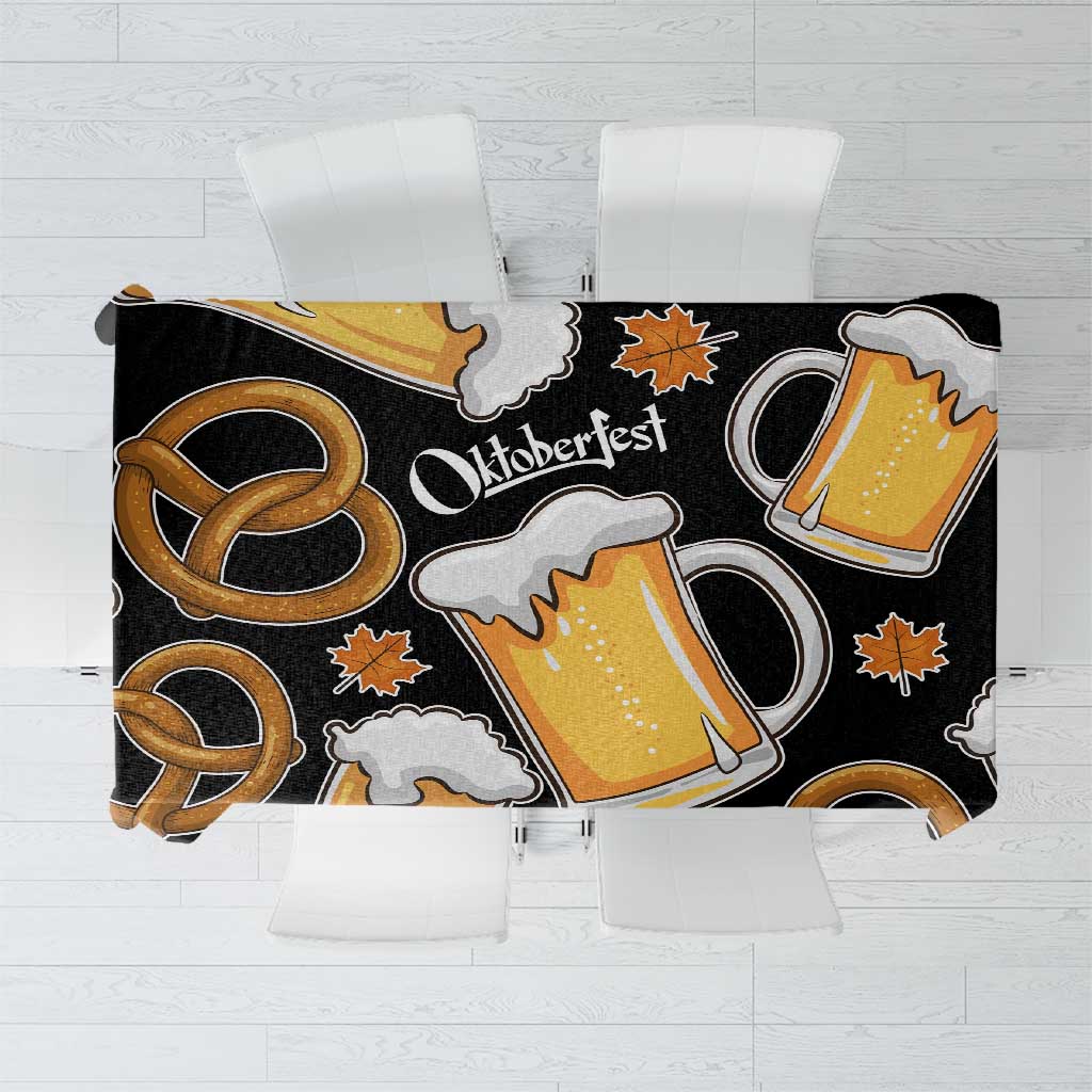 Oktoberfest Tablecloth with Beer Mug and Pretzel Illustration Black Festive - Wonder Print Shop