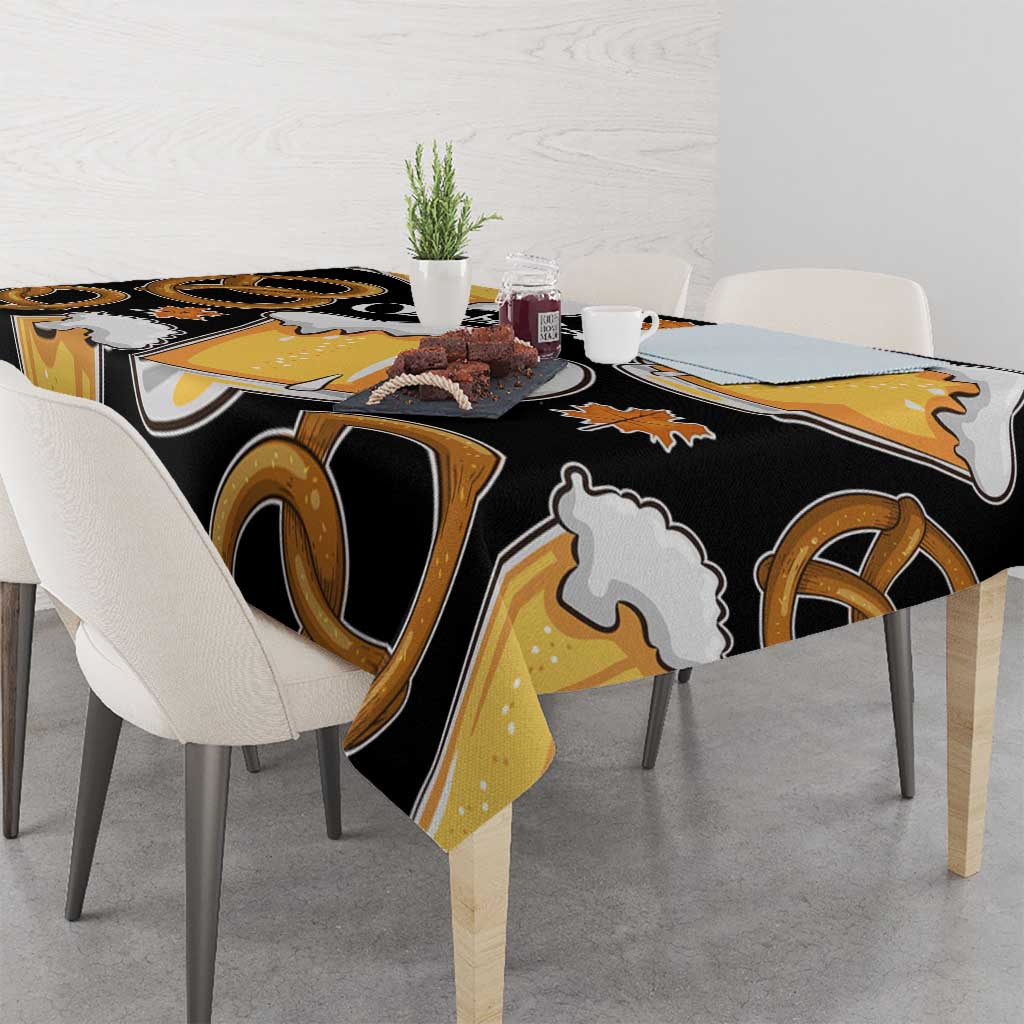 Oktoberfest Tablecloth with Beer Mug and Pretzel Illustration Black Festive - Wonder Print Shop