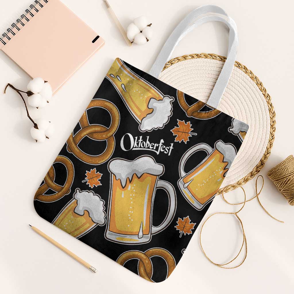 Oktoberfest Tote Bag with Beer Mug and Pretzel Illustration Black Festive - Wonder Print Shop