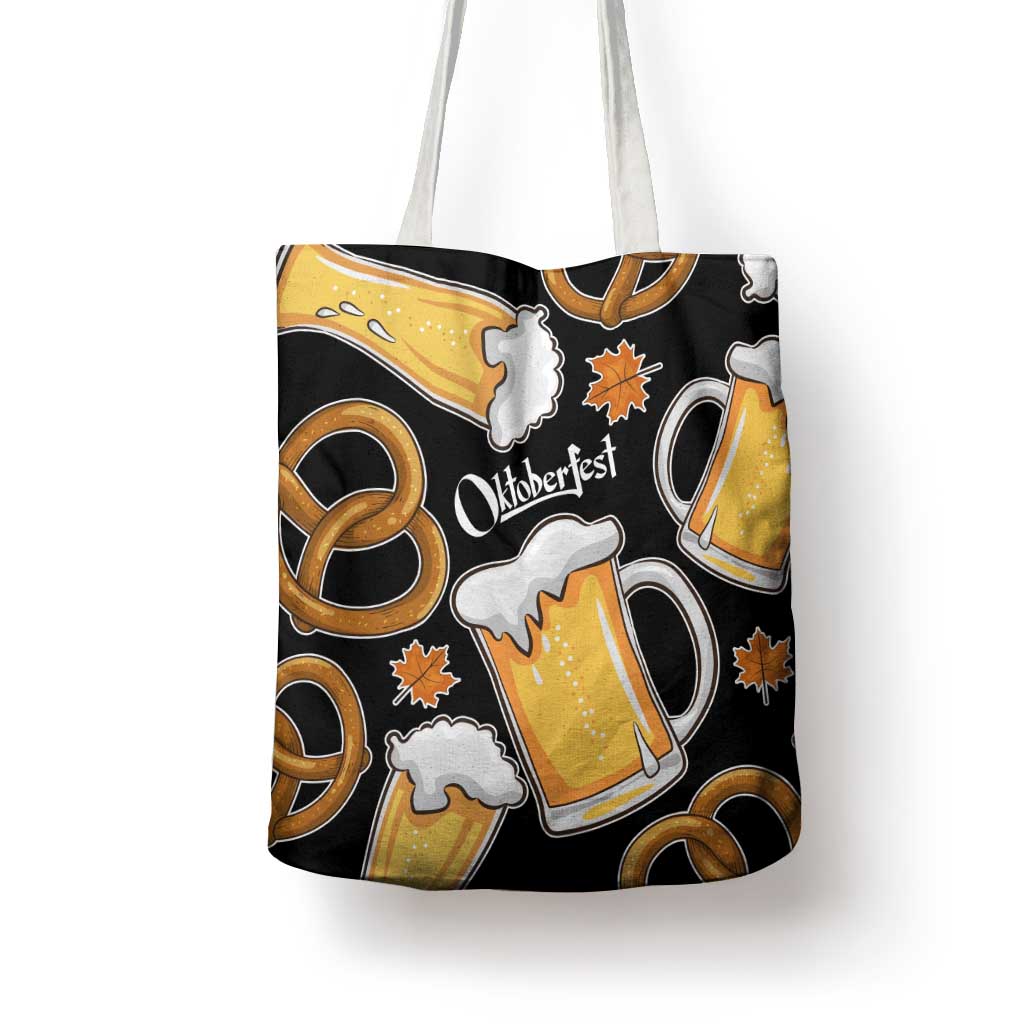 Oktoberfest Tote Bag with Beer Mug and Pretzel Illustration Black Festive - Wonder Print Shop