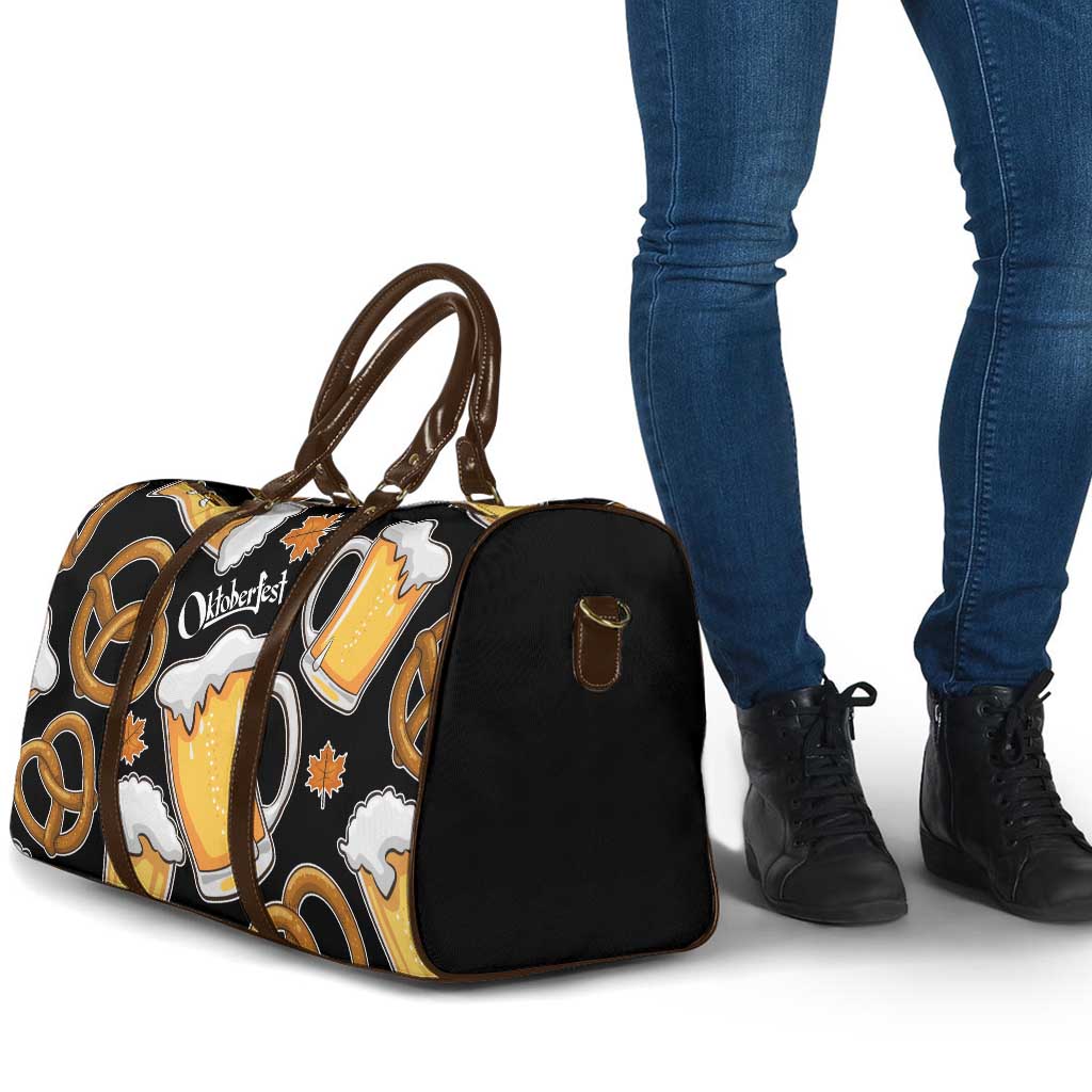 Oktoberfest Travel Bag with Beer Mug and Pretzel Illustration Black Festive - Wonder Print Shop