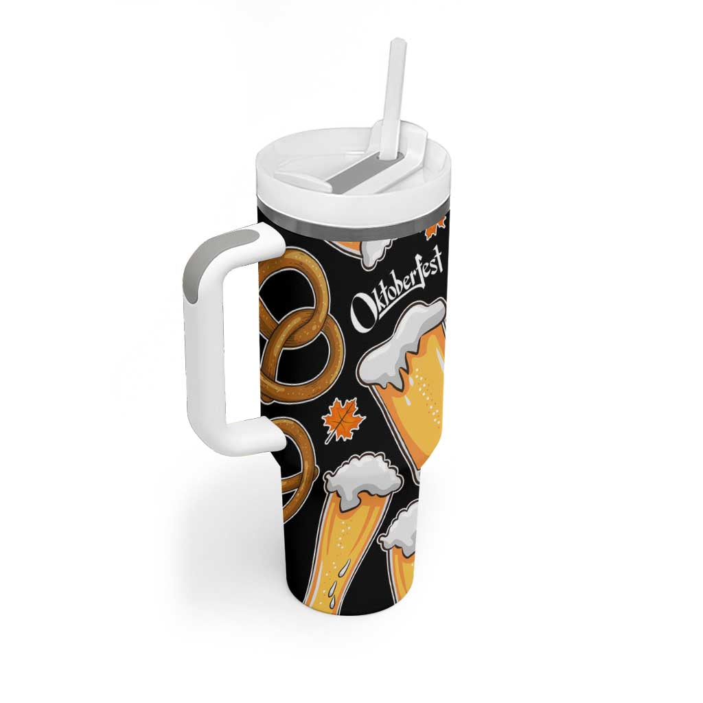 Oktoberfest Tumbler With Handle with Beer Mug and Pretzel Illustration Black Festive - Wonder Print Shop