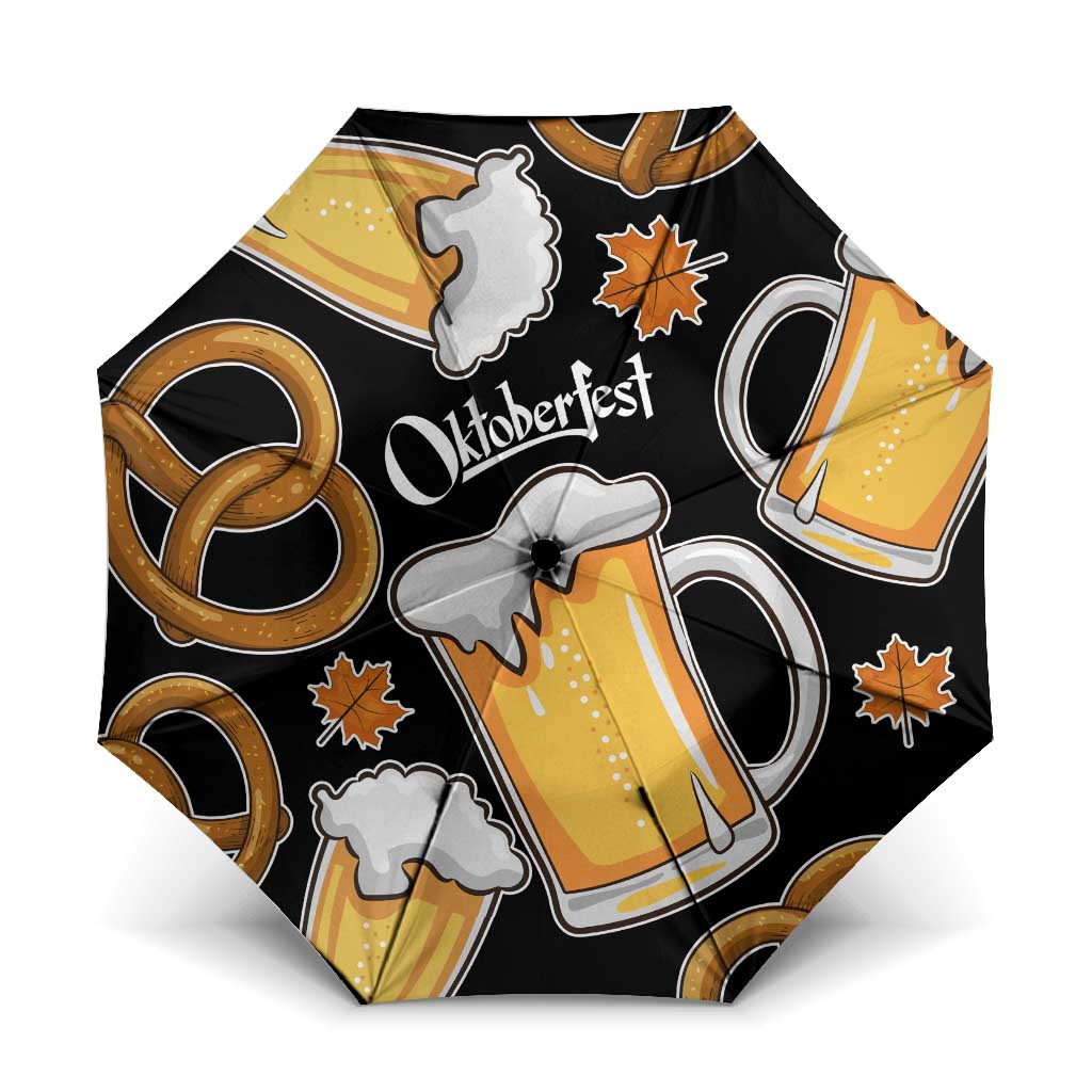 Oktoberfest Umbrella with Beer Mug and Pretzel Illustration Black Festive - Wonder Print Shop