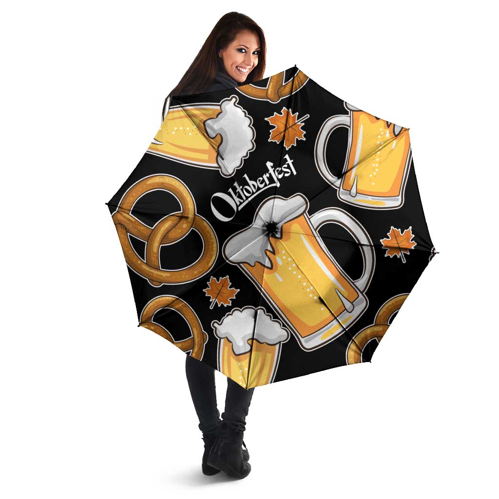 Oktoberfest Umbrella with Beer Mug and Pretzel Illustration Black Festive - Wonder Print Shop