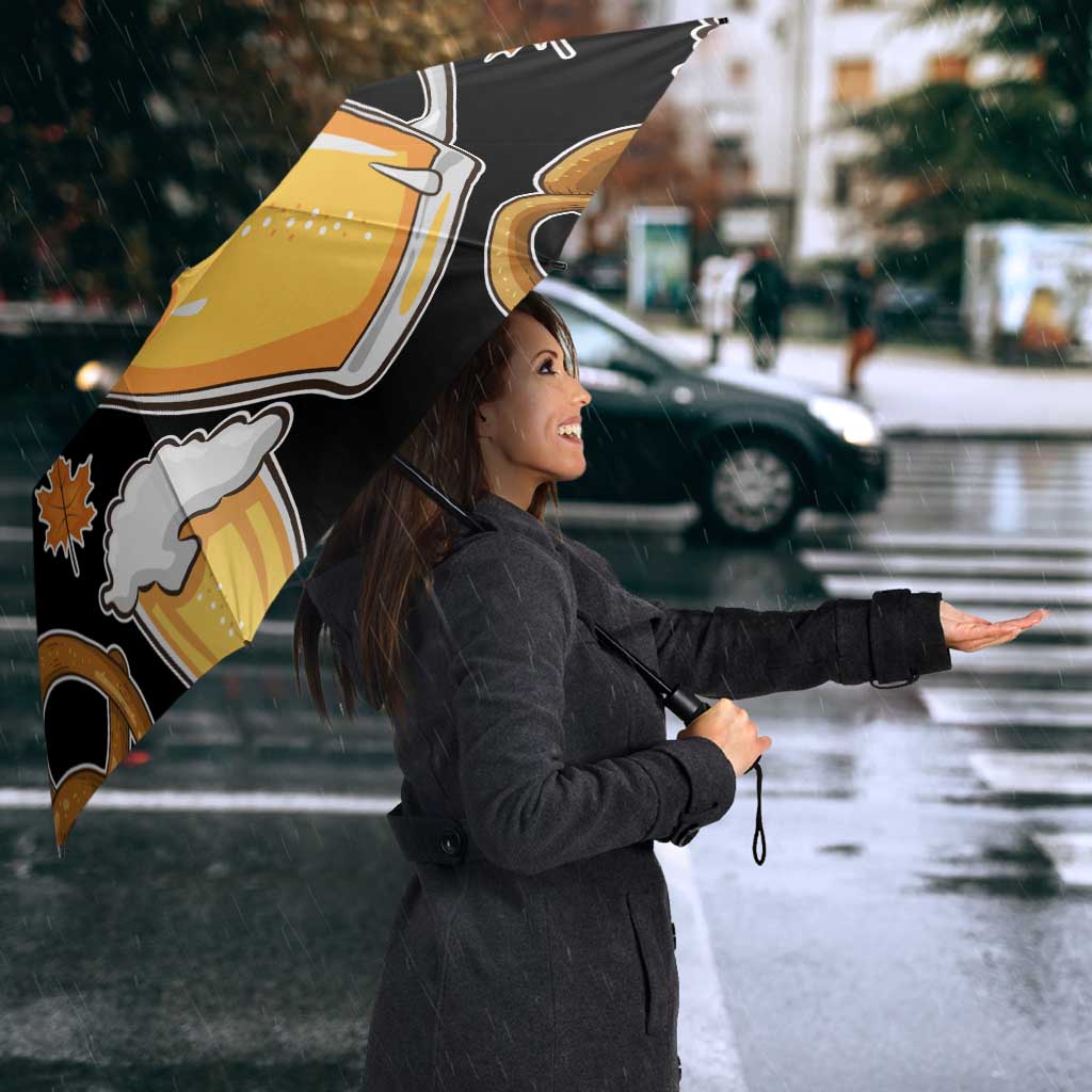 Oktoberfest Umbrella with Beer Mug and Pretzel Illustration Black Festive - Wonder Print Shop