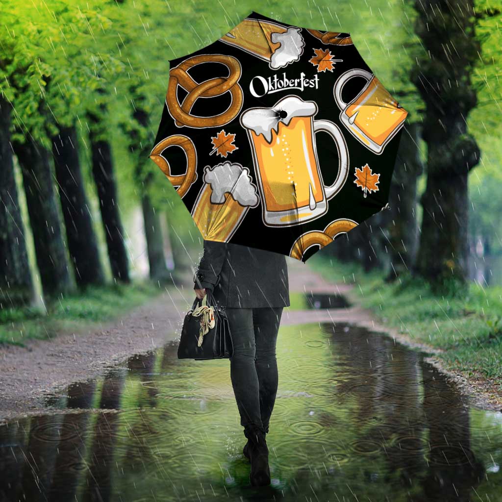 Oktoberfest Umbrella with Beer Mug and Pretzel Illustration Black Festive - Wonder Print Shop