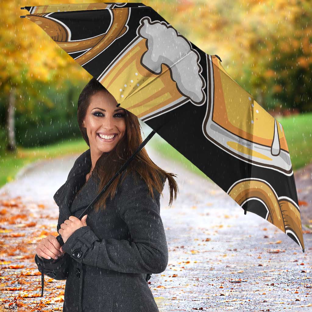 Oktoberfest Umbrella with Beer Mug and Pretzel Illustration Black Festive - Wonder Print Shop