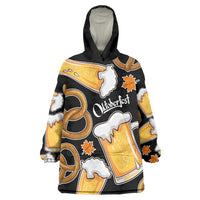 Oktoberfest Wearable Blanket Hoodie with Beer Mug and Pretzel Illustration Black Festive - Wonder Print Shop