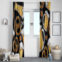 Oktoberfest Window Curtain with Beer Mug and Pretzel Illustration Black Festive - Wonder Print Shop