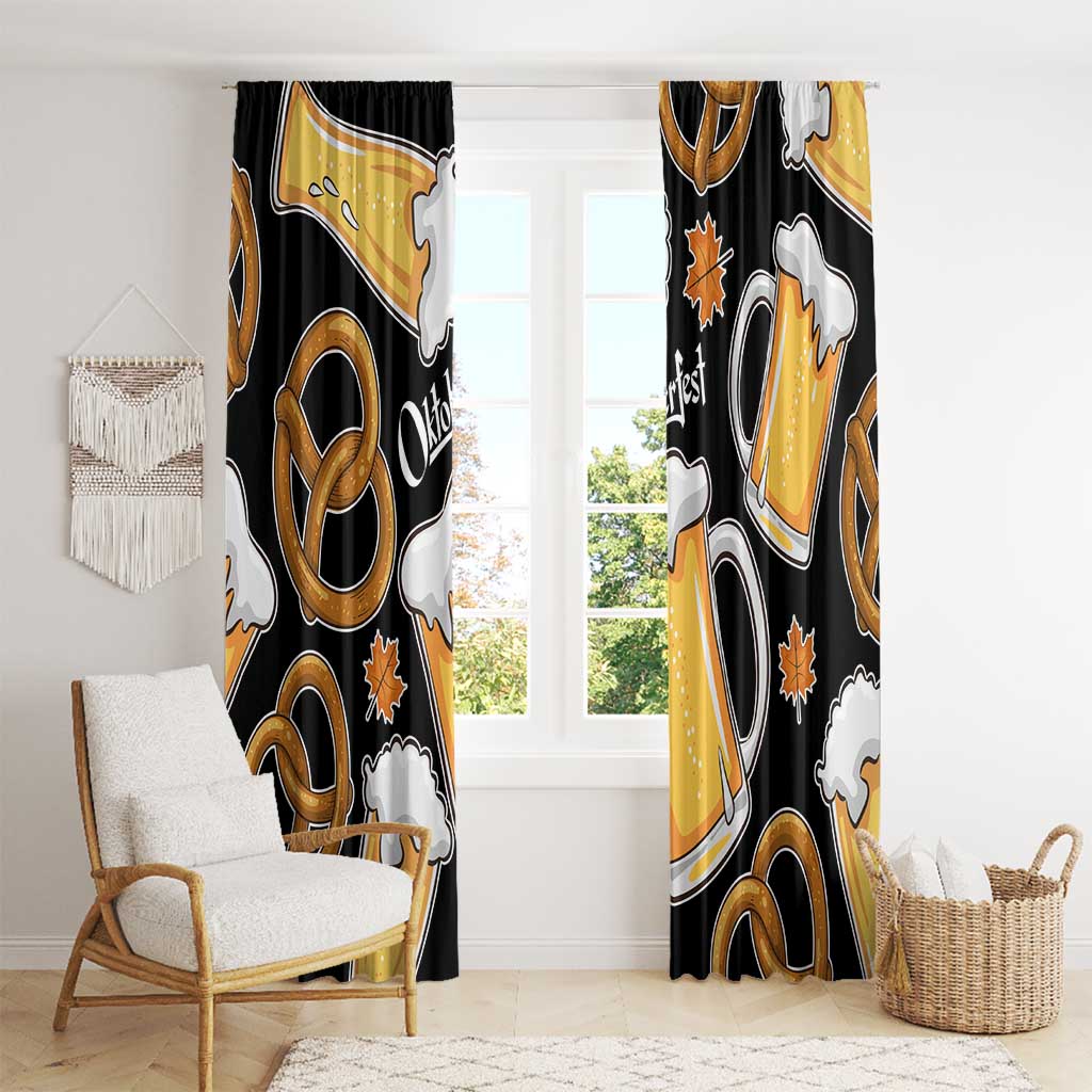 Oktoberfest Window Curtain with Beer Mug and Pretzel Illustration Black Festive - Wonder Print Shop