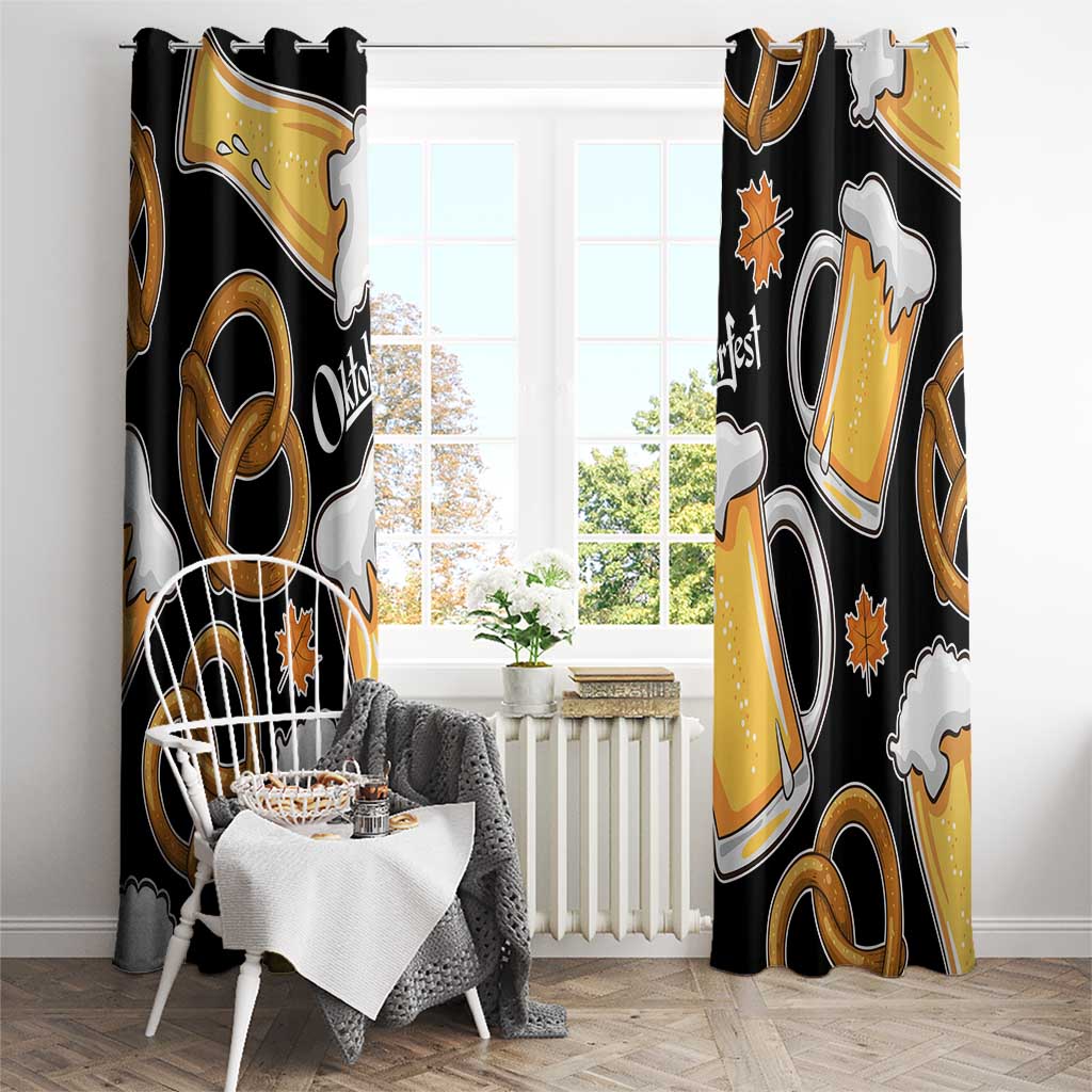 Oktoberfest Window Curtain with Beer Mug and Pretzel Illustration Black Festive - Wonder Print Shop