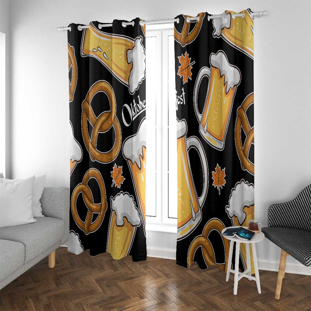 Oktoberfest Window Curtain with Beer Mug and Pretzel Illustration Black Festive - Wonder Print Shop