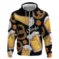 Oktoberfest Zip Hoodie with Beer Mug and Pretzel Illustration Black Festive - Wonder Print Shop
