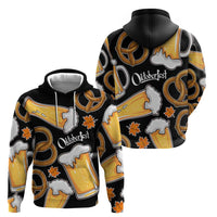 Oktoberfest Zip Hoodie with Beer Mug and Pretzel Illustration Black Festive - Wonder Print Shop