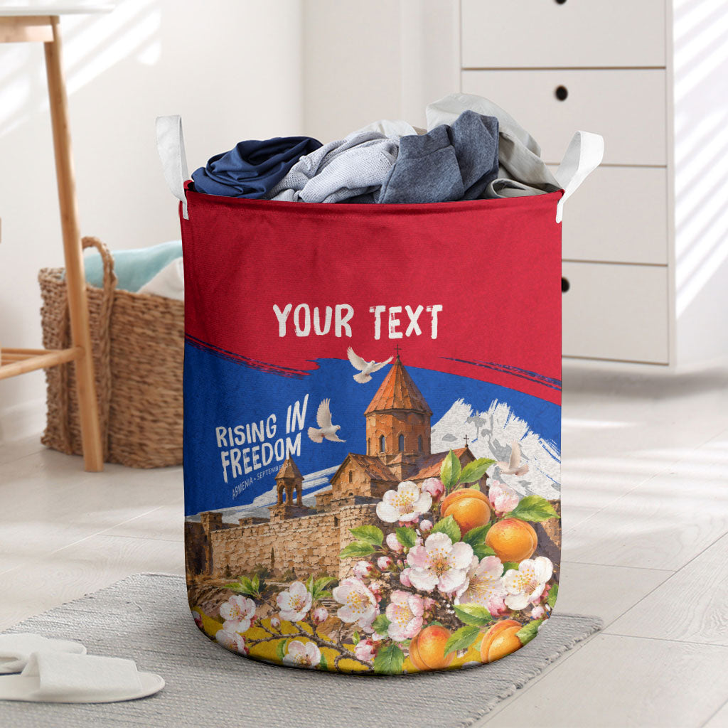 Personalized Armenia Heritage Laundry Basket Ararat Monastery Rising In Freedom Patriotic Doves