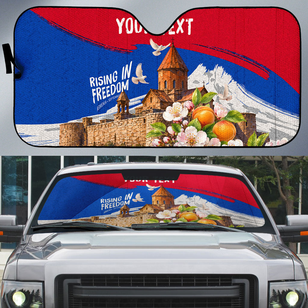 Personalized Armenia Heritage Auto Sun Shade Ararat Monastery Rising In Freedom Patriotic Doves