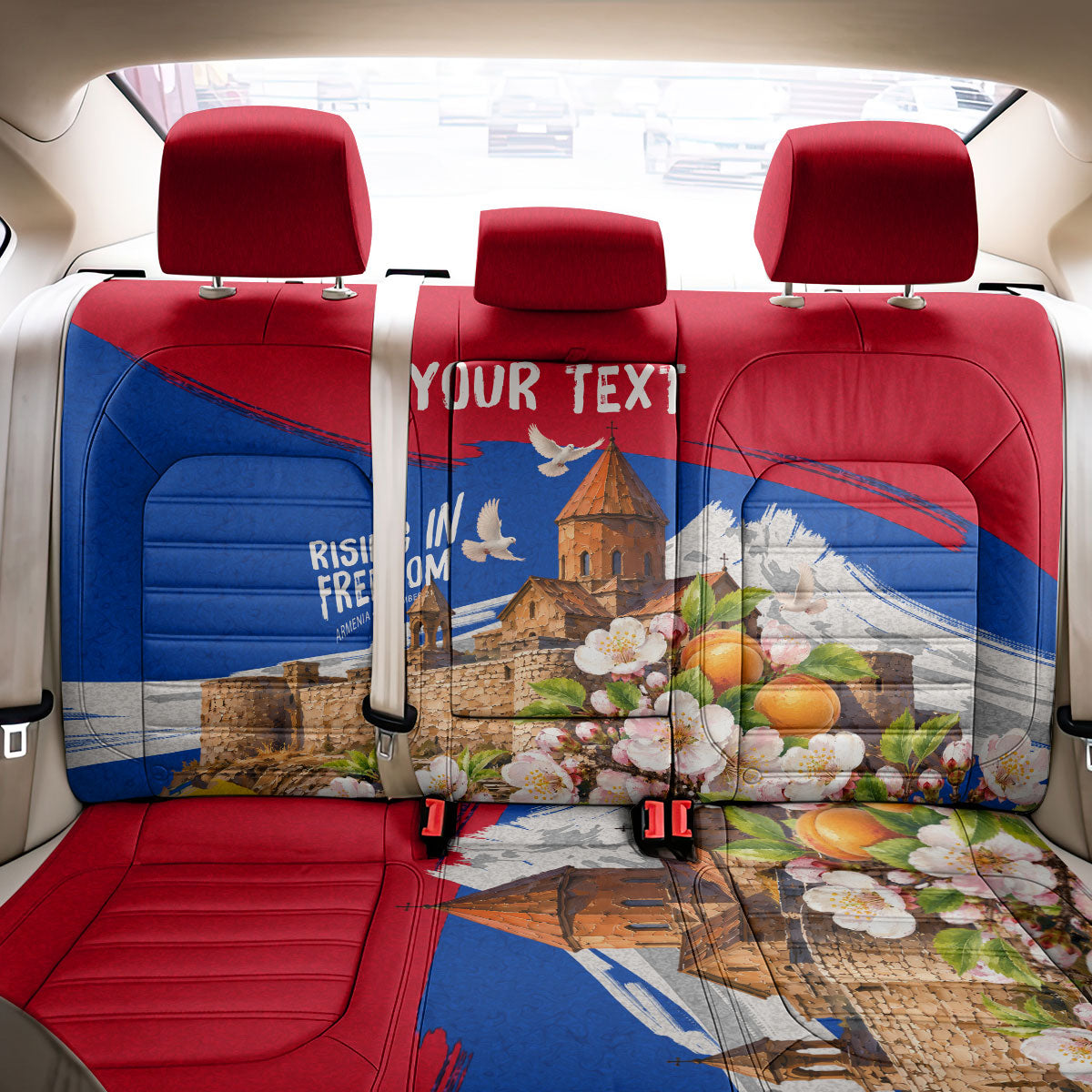 Personalized Armenia Heritage Back Car Seat Cover Ararat Monastery Rising In Freedom Patriotic Doves