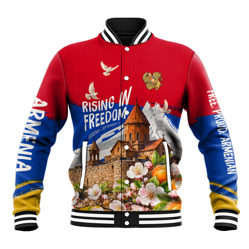 Personalized Armenia Heritage Baseball Jacket Ararat Monastery Rising In Freedom Patriotic Doves