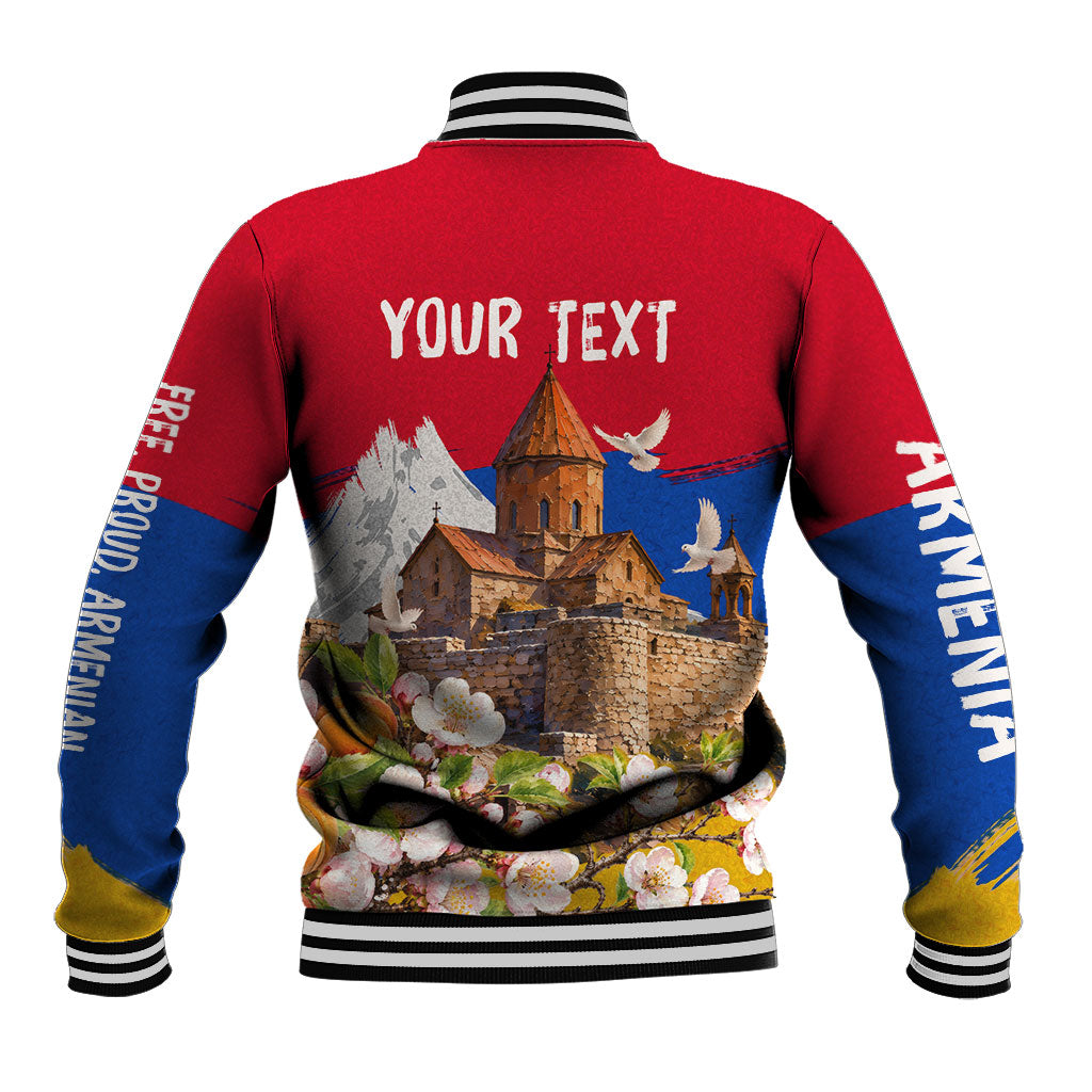 Personalized Armenia Heritage Baseball Jacket Ararat Monastery Rising In Freedom Patriotic Doves