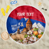 Personalized Armenia Heritage Beach Blanket Ararat Monastery Rising In Freedom Patriotic Doves