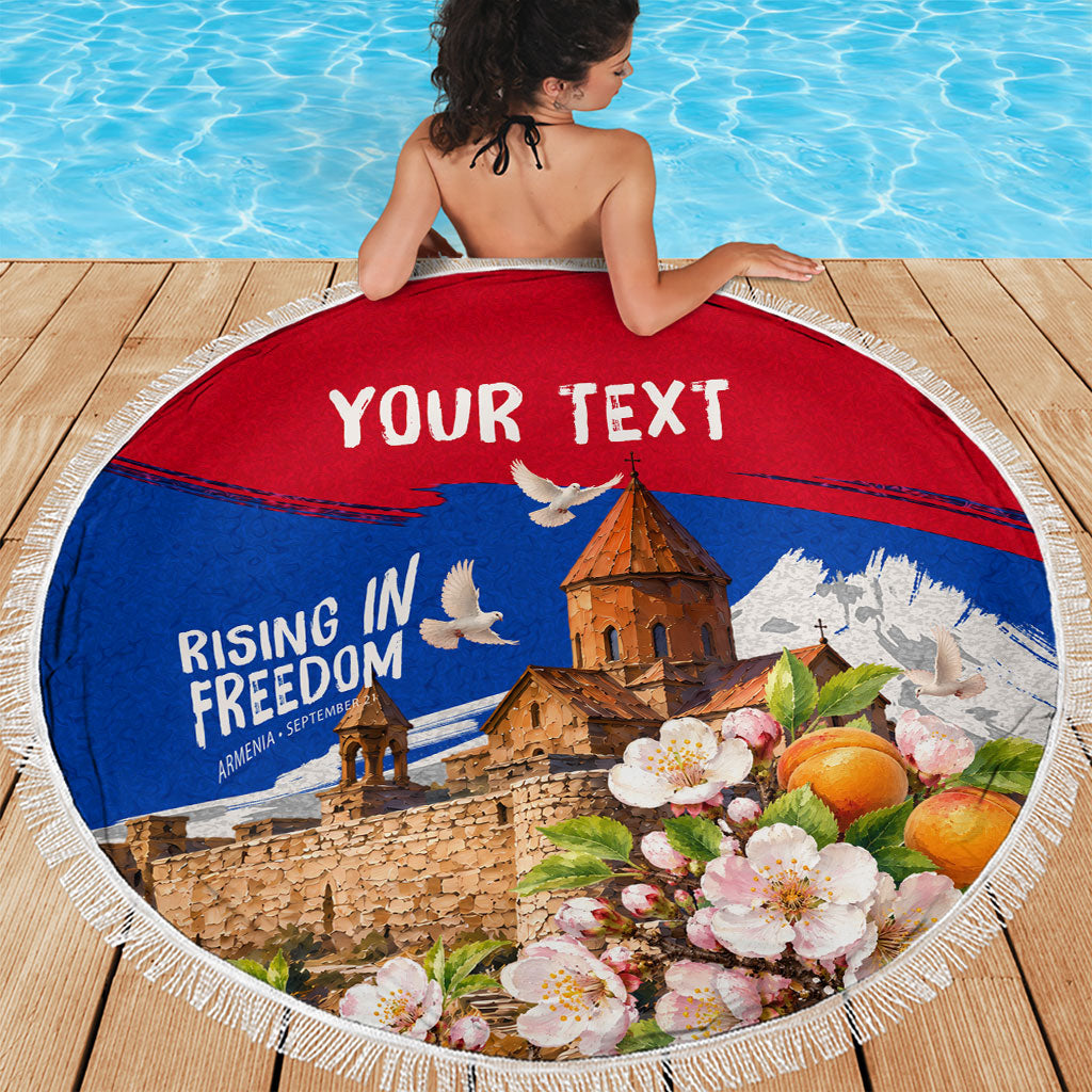Personalized Armenia Heritage Beach Blanket Ararat Monastery Rising In Freedom Patriotic Doves