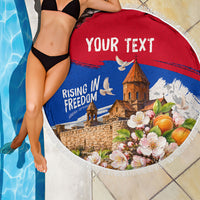Personalized Armenia Heritage Beach Blanket Ararat Monastery Rising In Freedom Patriotic Doves