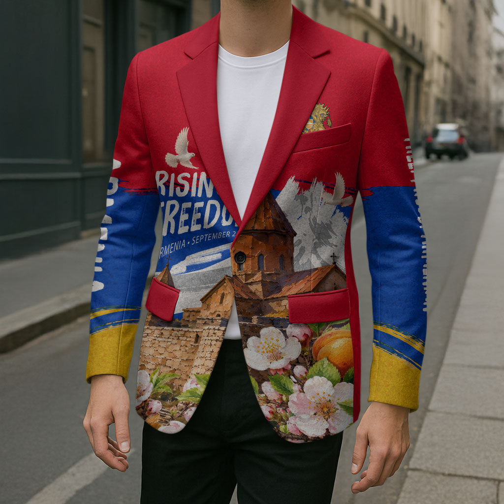 Personalized Armenia Heritage Blazer Ararat Monastery Rising In Freedom Patriotic Doves
