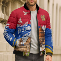 Personalized Armenia Heritage Bomber Puffer Jacket Ararat Monastery Rising In Freedom Patriotic Doves