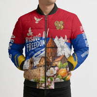 Personalized Armenia Heritage Bomber Puffer Jacket Ararat Monastery Rising In Freedom Patriotic Doves