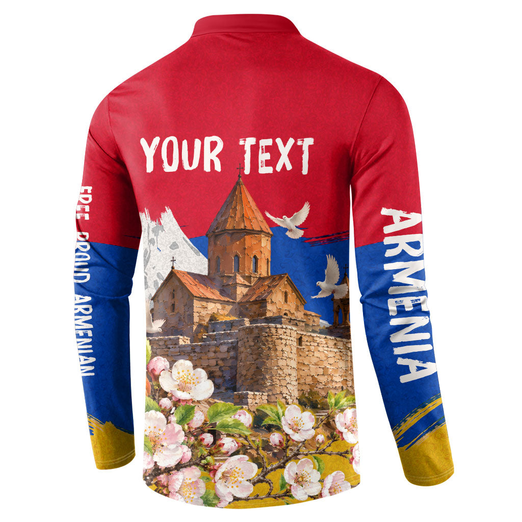 Personalized Armenia Heritage Button Sweatshirt Ararat Monastery Rising In Freedom Patriotic Doves