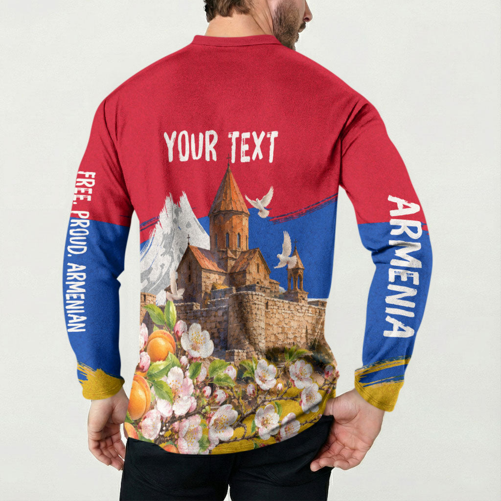 Personalized Armenia Heritage Button Sweatshirt Ararat Monastery Rising In Freedom Patriotic Doves