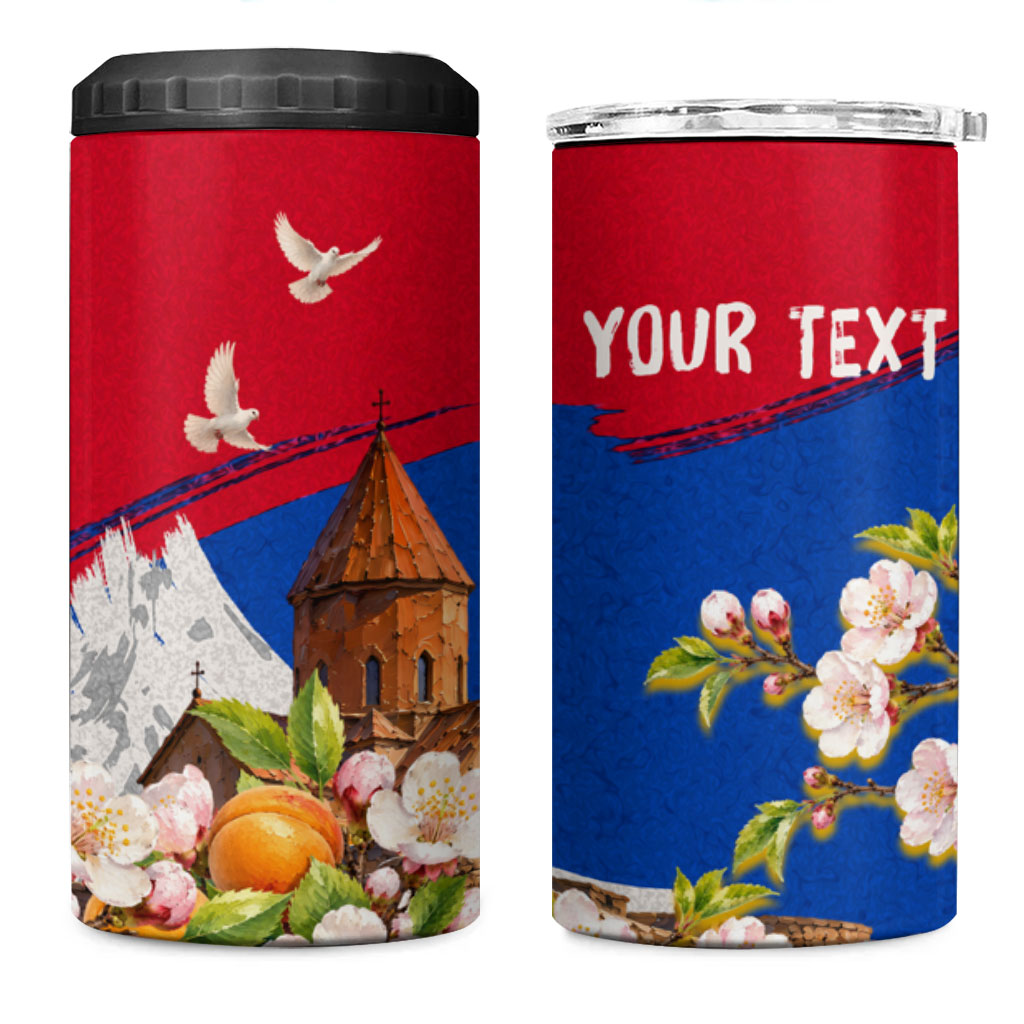 Personalized Armenia Heritage 4 in 1 Can Cooler Tumbler Ararat Monastery Rising In Freedom Patriotic Doves
