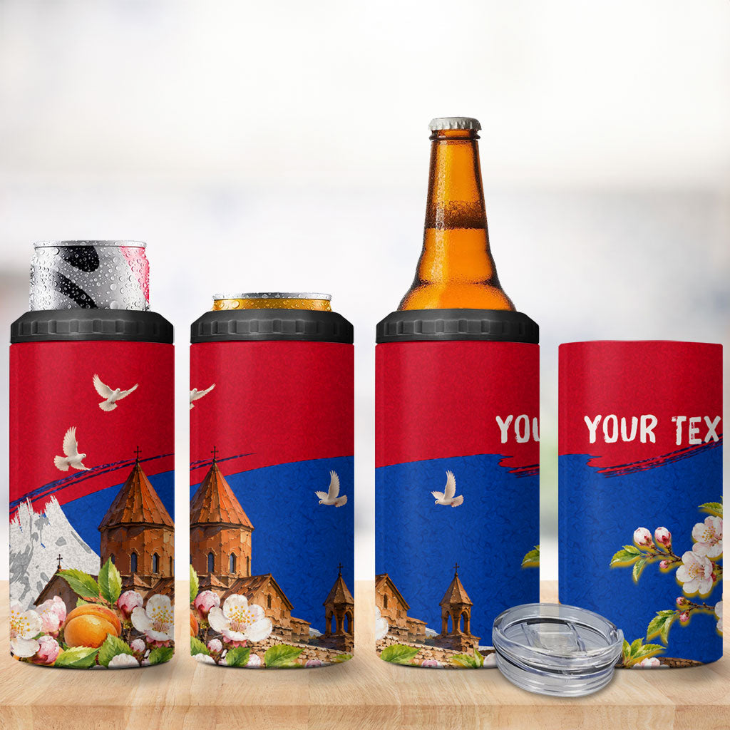 Personalized Armenia Heritage 4 in 1 Can Cooler Tumbler Ararat Monastery Rising In Freedom Patriotic Doves