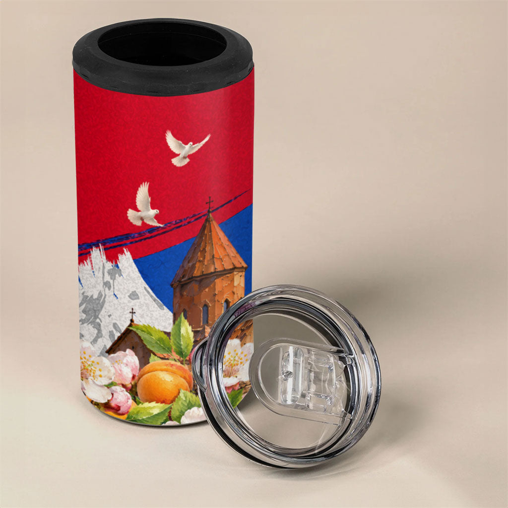 Personalized Armenia Heritage 4 in 1 Can Cooler Tumbler Ararat Monastery Rising In Freedom Patriotic Doves