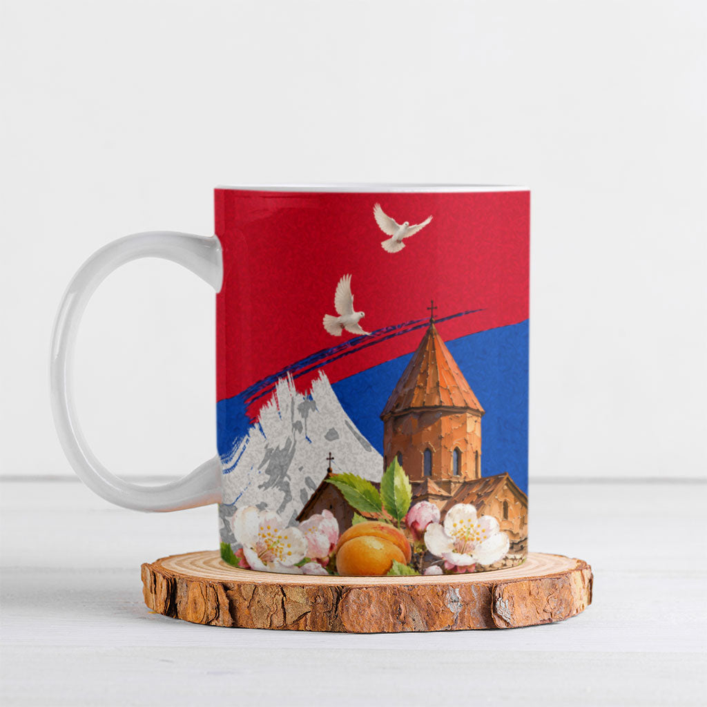 Personalized Armenia Heritage Ceramic Mug Ararat Monastery Rising In Freedom Patriotic Doves