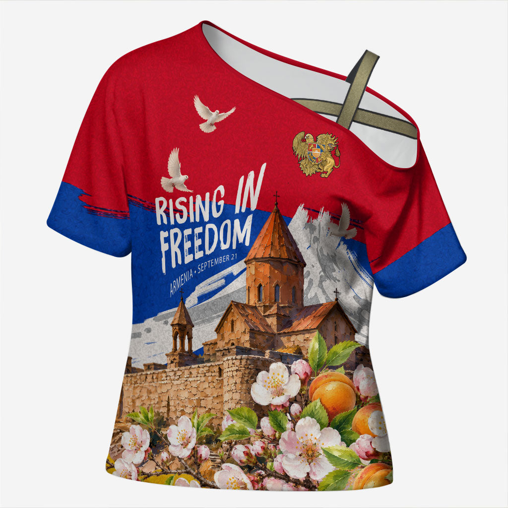 Personalized Armenia Heritage Cross Shoulder Shirt Ararat Monastery Rising In Freedom Patriotic Doves