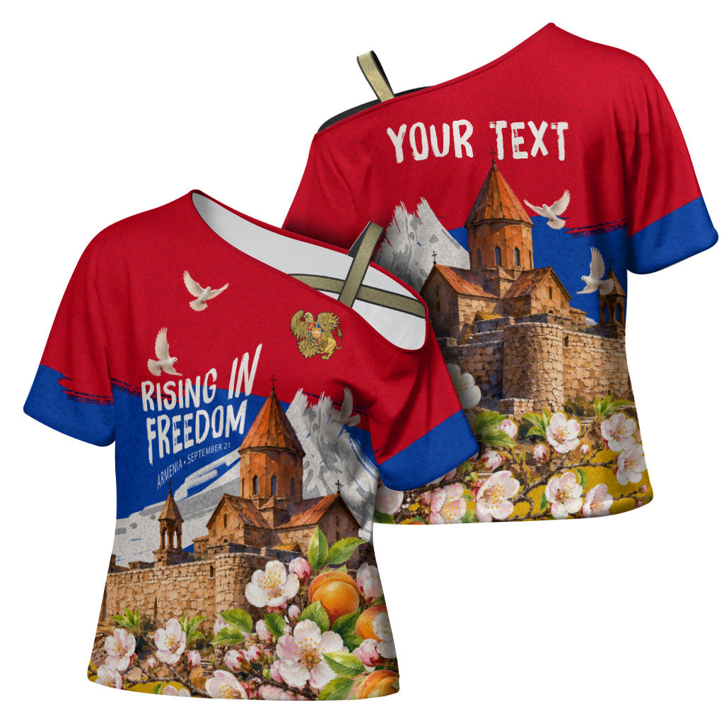 Personalized Armenia Heritage Cross Shoulder Shirt Ararat Monastery Rising In Freedom Patriotic Doves