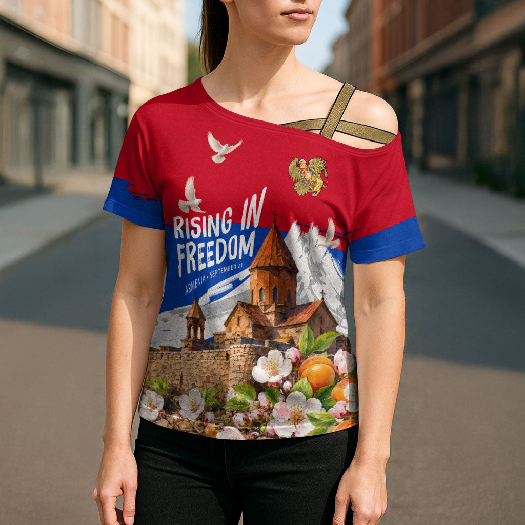 Personalized Armenia Heritage Cross Shoulder Shirt Ararat Monastery Rising In Freedom Patriotic Doves
