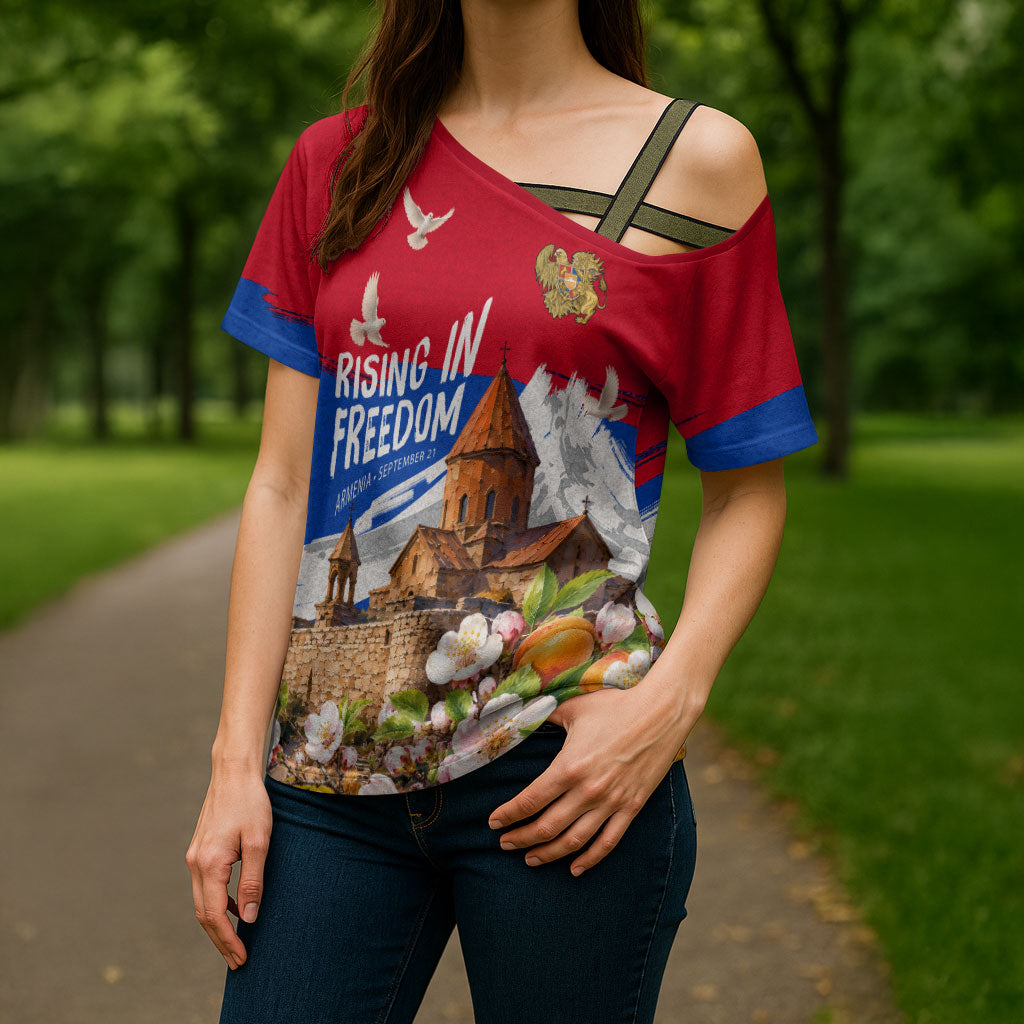 Personalized Armenia Heritage Cross Shoulder Shirt Ararat Monastery Rising In Freedom Patriotic Doves