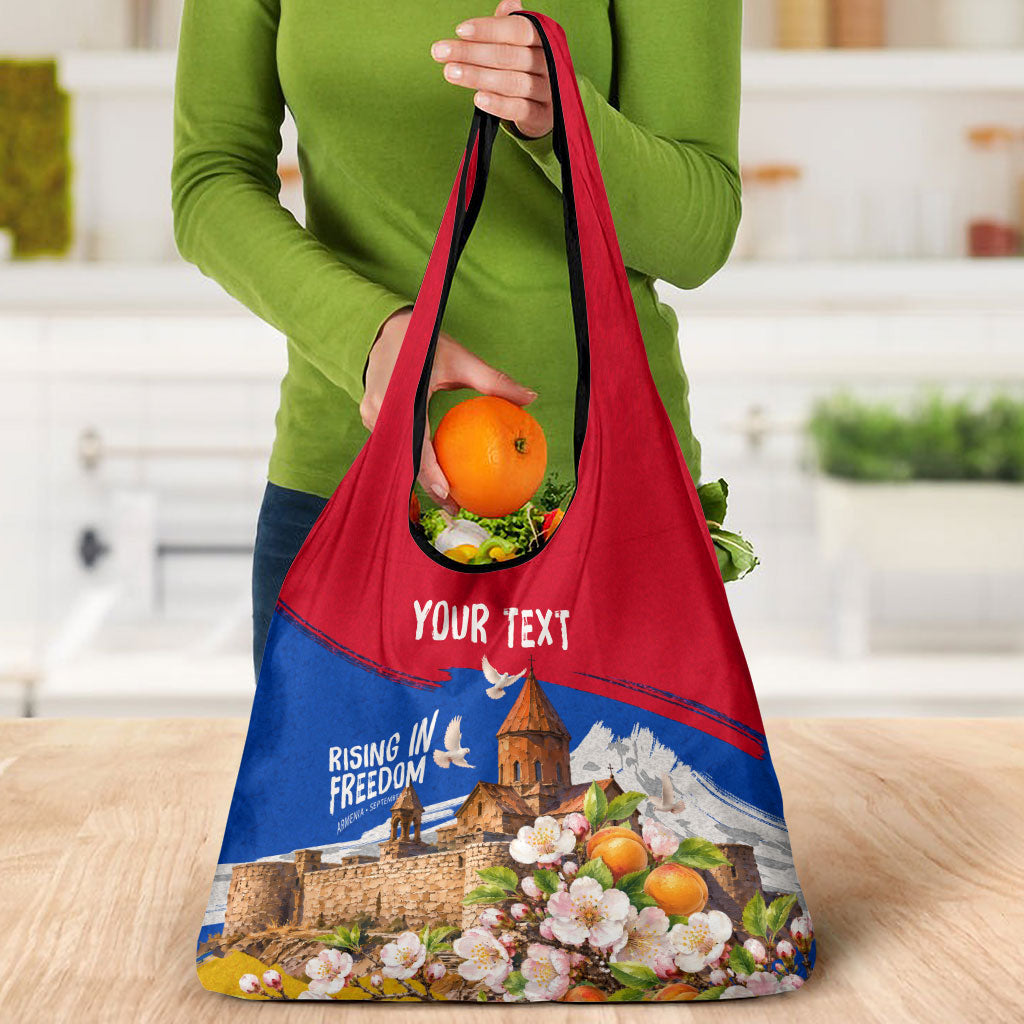 Personalized Armenia Heritage Grocery Bag Ararat Monastery Rising In Freedom Patriotic Doves