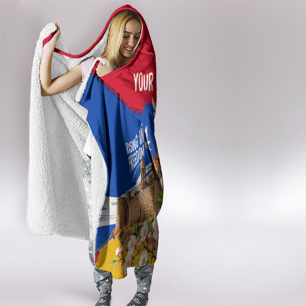 Personalized Armenia Heritage Hooded Blanket Ararat Monastery Rising In Freedom Patriotic Doves
