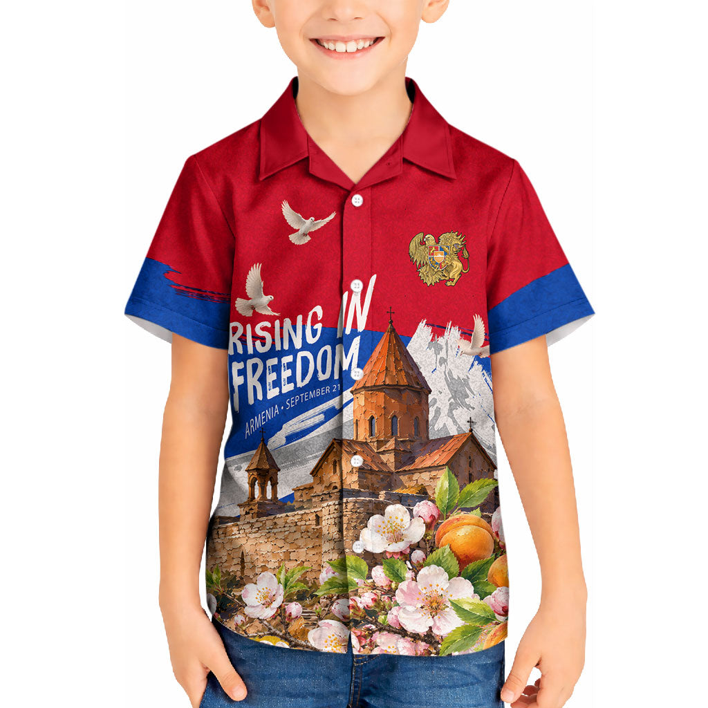 Personalized Armenia Heritage Kid Hawaiian Shirt Ararat Monastery Rising In Freedom Patriotic Doves