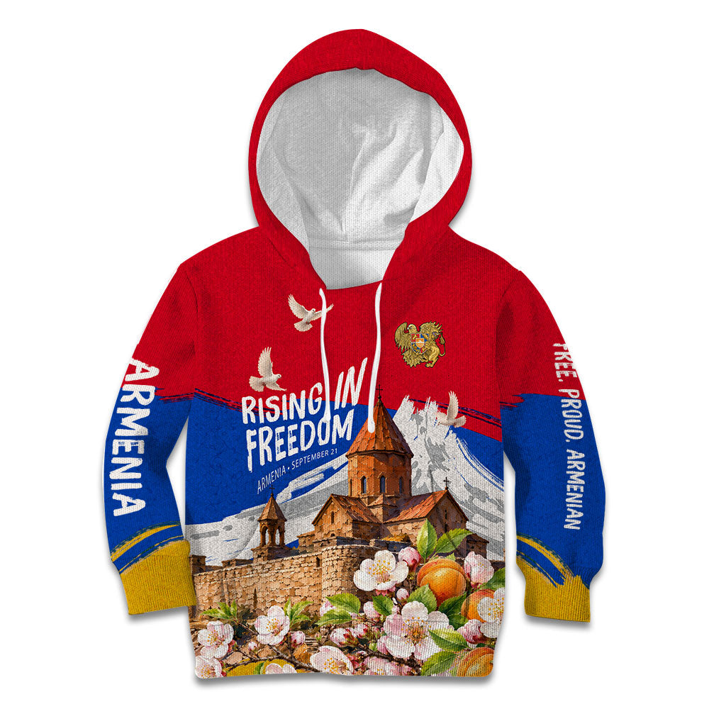 Personalized Armenia Heritage Kid Hoodie Ararat Monastery Rising In Freedom Patriotic Doves