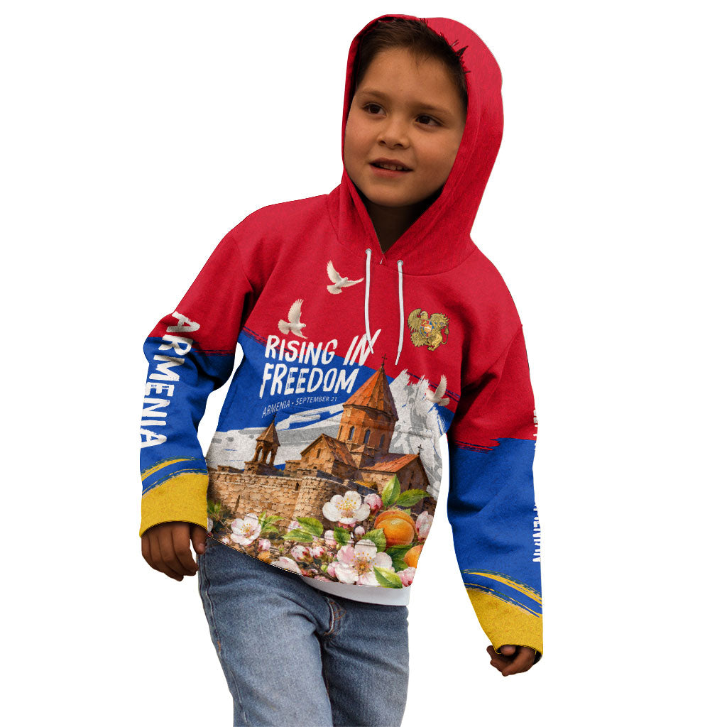 Personalized Armenia Heritage Kid Hoodie Ararat Monastery Rising In Freedom Patriotic Doves