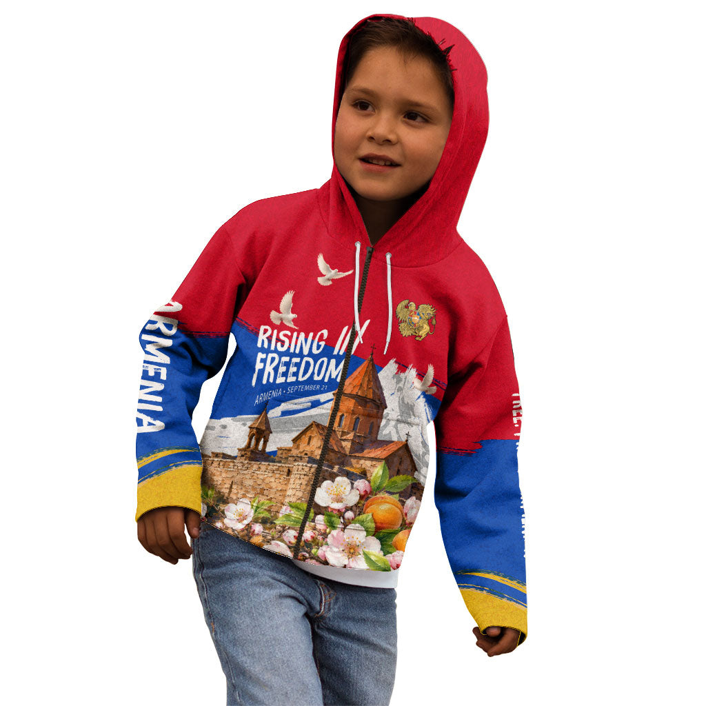 Personalized Armenia Heritage Kid Hoodie Ararat Monastery Rising In Freedom Patriotic Doves