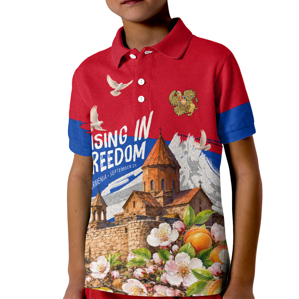 Personalized Armenia Heritage Kid Polo Shirt Ararat Monastery Rising In Freedom Patriotic Doves