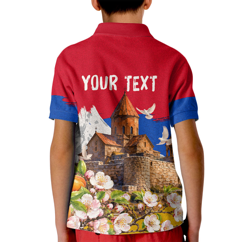 Personalized Armenia Heritage Kid Polo Shirt Ararat Monastery Rising In Freedom Patriotic Doves