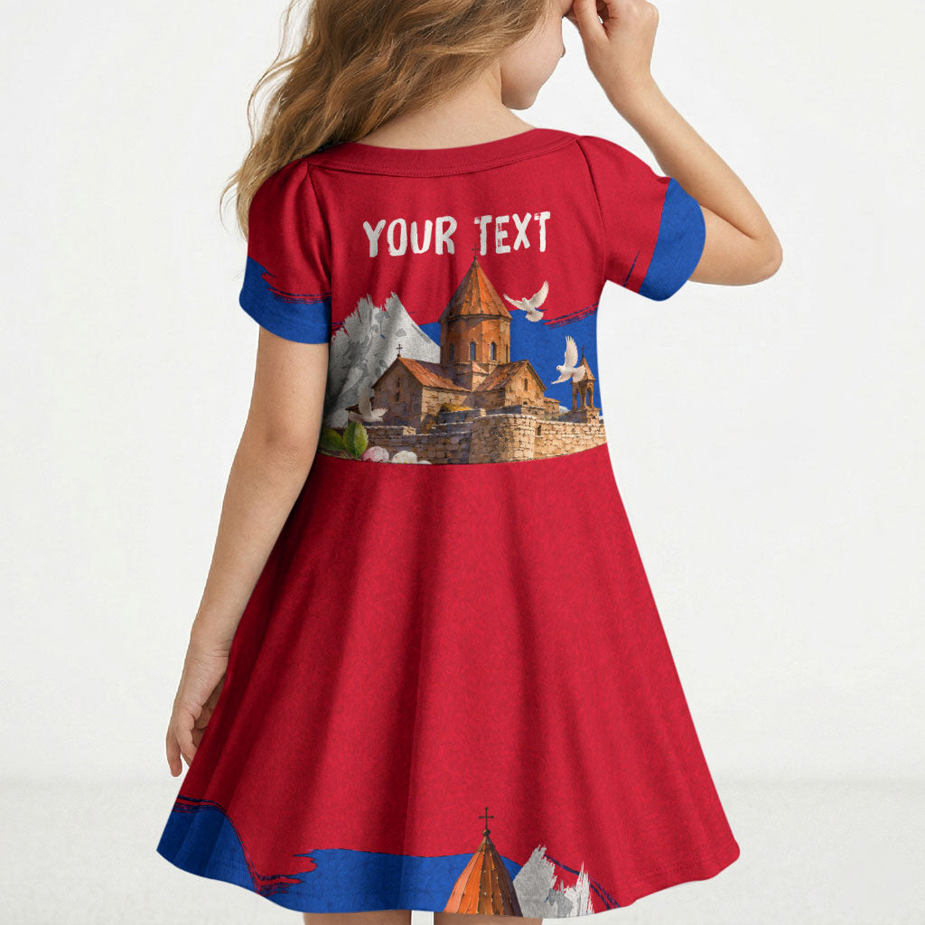 Personalized Armenia Heritage Kid Short Sleeve Dress Ararat Monastery Rising In Freedom Patriotic Doves
